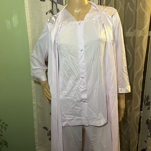 VTG satin/nylon lavender vanity fair 3-piece pj set robe pants shirt rockabilly